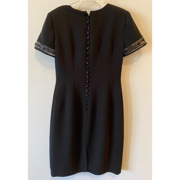 Donna Morgan Black Short Sleeve Dress Button Back & Lace Trim Petite 6 - Picture 2 of 11